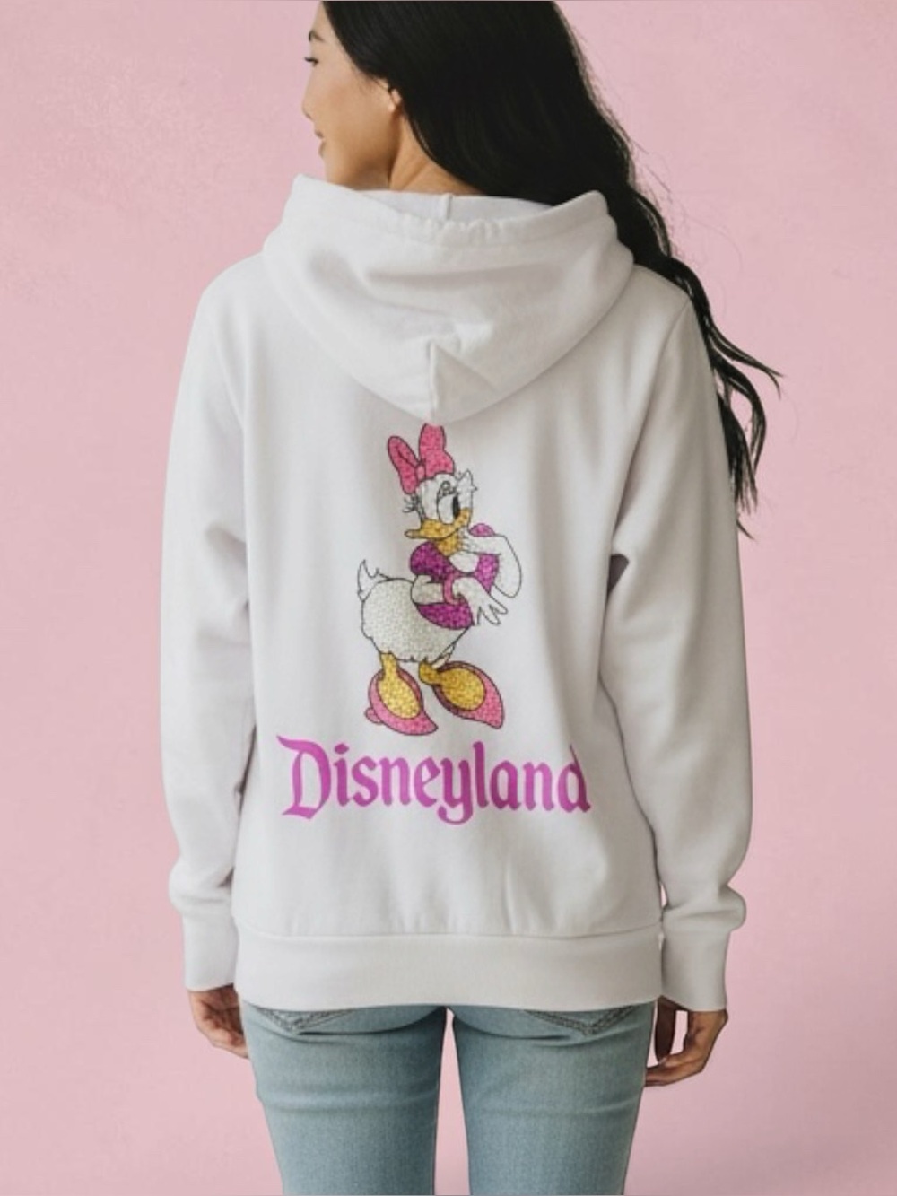 Disneyland Pink Rhinestone Bling Daisy Duck Zip Up Hoodie SMALL 2026